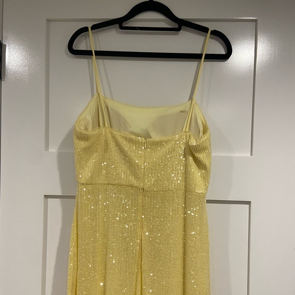 Butter yellow sequin formal dress with cutout and slit - Picture 7 of 11